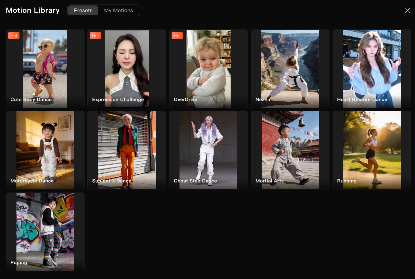 Kling AI Motion Library